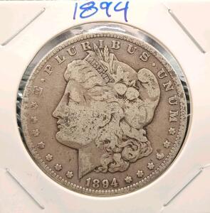 1894 Morgan Silver Dollar, Philadelphia Mint, 90% Silver, Liberty Head, Eagle Reverse
