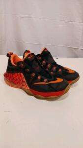 Nike LeBron 12 Low Basketball Shoes, Size US 4.5Y, Black/Total Orange/Metallic Silver