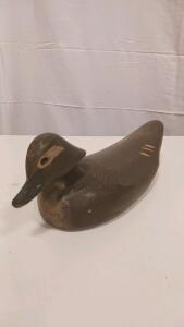 Vintage Hand-Carved Wooden Hen Mallard Duck Decoy, Original Paint, 15" Folk Art Hunting Collectible