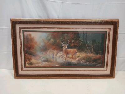 Framed Wildlife Deer Art Print, Home Gallery, Ornate Wood Frame, 24"x40" (est.)