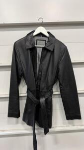Juliet Michelle by Adler Black NZ Lambskin Leather Belted Jacket Women's Large Zip Front