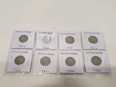 Lot of 8 Buffalo Nickels 1919, 1920, 1923, 1925, 1926, 1927, 1928, 1936 - US 5&cent; Coins, Indian Head Design
