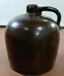 Vintage 1 Gallon Brown Stoneware Jug, Loop Handle, c.1880-1930, USA