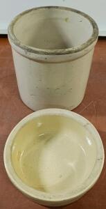 Vintage Stoneware Crock and Mixing Bowl Set, Glazed, Cream/Beige, 1Gallon, USA Made 9"x6" - 3"x6"