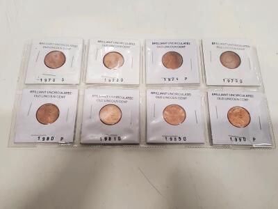 8-Coin Lot Lincoln Memorial Cents 1970-S, 1973-D, 1974-P, 1979, 1980-P, 1981-D, 1985-D, 1990-P BU