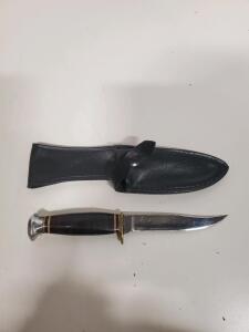 Classic Fixed-Blade Hunting Knife, 4&ndash;5" Stacked Leather Handle, w/ Leather Sheath