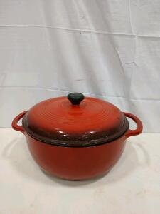 Lodge 6 Qt Enamel Cast Iron Dutch Oven Red, Model 90T.57Y, Lid Included, Double Handles