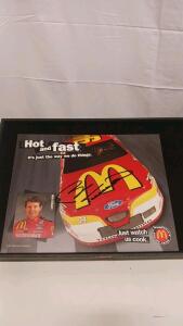 Bill Elliott Signed 1997 McDonald's Ford Thunderbird NASCAR Plaque w/ Schedule & Framed Display