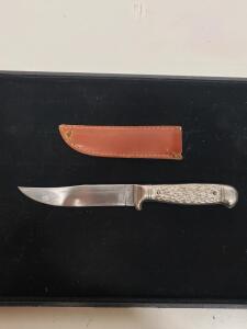 Imperial Fixed-Blade Hunting Knife, 5" Stainless Blade, Simulated Stag Handle, Leather Sheath