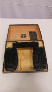 West Point 3-Piece Gentleman&rsquo;s Art Deco Brush Set &ndash; Guilloch&eacute; Design, &ldquo;G&rdquo; Monogram, Original Box
