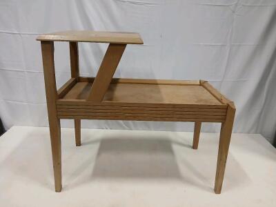 Mid-Century Modern Two-Tier Step End Table, Solid Wood, 1950s-60s, Light Natural Finish