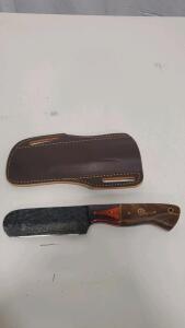Hand-Forged Cleaver-Style Knife, Custom Wood/Resin Handle, Leather Sheath, Full Tang, 10&rdquo; OAL