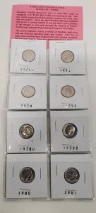 8 Uncirculated Roosevelt Dimes 1970D&ndash;1981, Denver & Philadelphia Mints, Original Holder