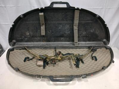 High Country Brute Elite Compound Bow, Camo Vibra Flex Armor, Sight & Rest, Hard Case