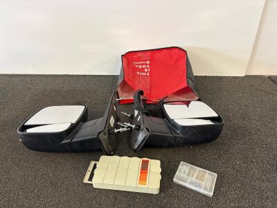 Commercial Truck/Van Side Mirrors, Split Manual Adjustment, 4-Bolt Mount, Black, and 2 screw and nail organizers boxes