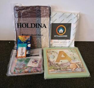 Mixed Lot: Shawl, Screen Protector, Kids&rsquo; Learning Kit, Decor, Glass Bottle, Necklace, & More<br/>
