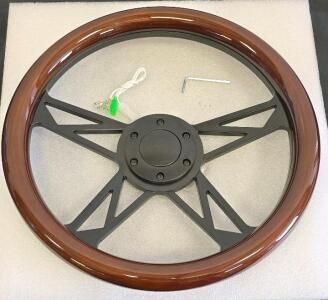 Classic 15-Inch Gloss Wood 6-Bolt Steering Wheel, Black Spokes, Universal Fit