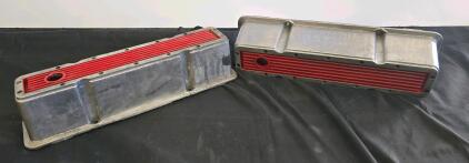 Chevy Small Block Tall Aluminum Finned Valve Covers, Red Accents, 7-Bolt