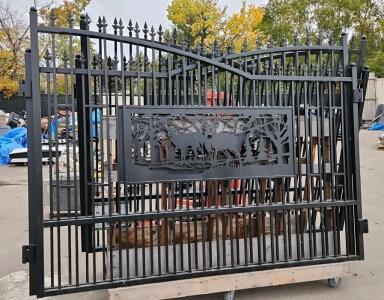 AllMetal KO720 7x20FT Metal Driveway Gate, Deer Motif, Galvanized Coating