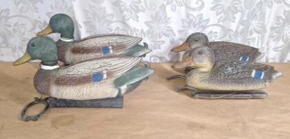 (2) Pair Of Vintage Mallard Drake Duck & Hen Decoys