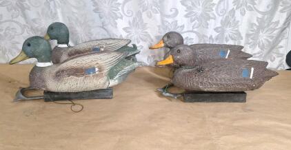(2) Pair Of Vintage Mallard Drake Duck & Hen Decoys