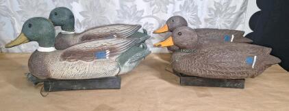 (2) Pair Of Vintage Mallard Drake Duck & Hen Decoys