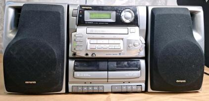 (1) Vintage Aiwa CA-DW630U Compact Disc Carry Component System / Portable Boombox Featuring Dual Cassette Decks, CD Player & AM/FM Radio W/ (2) Speakers