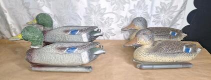 (2) Pair Of Vintage Mallard Drake Duck & Hen Decoys