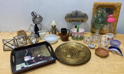 Assorted Decorative Tableware, Art Tray, Embossed Gold Plate, Glassware, Novelty & Sign, 21 pcs