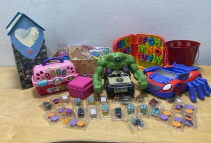 HULK say &ldquo;BUY&rdquo;&hellip;..Large Toy Bundle &ndash; Marvel Hulk Vehicle, Fisher-Price Vet Kit, Wood Blocks, Dice, Educational Toys..