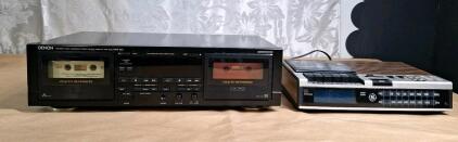 (1) Vintage Denon DWR-660 Dual Stereo Cassette Deck & (1) Vintage GE Alarm Clock Radio /Tape Recorder