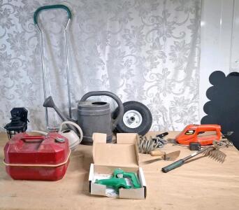 (1) Yard Hydrant Head Assembly, (1) Black & Decker Cordless Hand Trimmer W/ Charger & Assorted Lawn & Garden Hardware