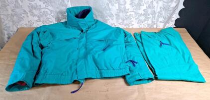 (1) RARE Vtg 90s Columbia Teal Down Whirlibird Ski Jacket W/ Liner, Men's Size Tall XL & (1) Pair Of Columbia Teal Ski Pants, Men's Size L