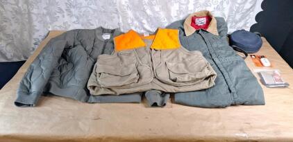 (1) Columbia Hunting Vest, Men's Size XL, (1) Goodfellow & Co Quilted Jacket Men's Size XL & (1) Lee Outerware Insulated Coveralls, Unknown Size