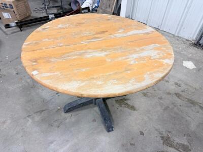Round 48" Solid Wood Pedestal Dining Table, Extension Capable, Black Base, Refinishing Needed
