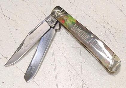(1) Rough Rider "Merry Christmas" Holographic Themed Trapper Folding Pocket Knife