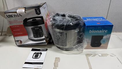 Aroma 5-Quart Rice & Grain Multicooker ARC-1030SB + Bionaire Ultrasonic Humidifier 3L Top Fill
