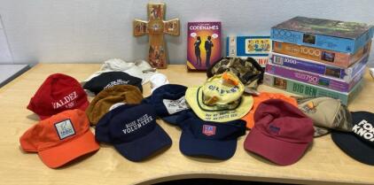 Lot of 13 Assorted Baseball Caps, Bucket Hat & Visors &ndash; Trout Unlimited, Boise Police, Novelty