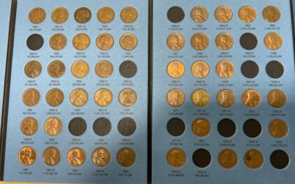 Whitman Lincoln Cent Coin Folder #9030, 1941-1974, 56 Coins Including 1943 Steel Cents