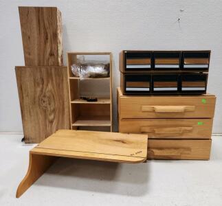 Assorted Wood Drawer and Shelf Storage Units, 6-Drawer, Multiple Compartments