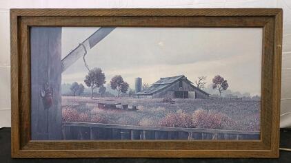 Gene Speer Signed Barn Scene Print, Framed Art, National Picture & Frame Co. Wood Frame