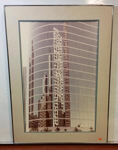 Large Framed Modern Architectural Reflection Art Print, Chrome Frame, Approx.