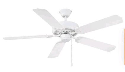 Mainstays 52 Inch White Ceiling Fan, 5 Reversible Blades, Dual Mount,