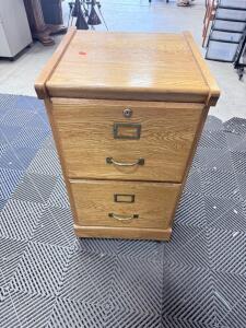 Oak 2-Drawer Vertical Filing Cabinet with Locking Drawer, Brass Handles, 28"x16"x20"