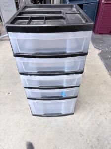 5-Drawer Plastic Storage Organizer Cabinet with Top Tray, Black/Clear, 14"x16"x28" Approx.