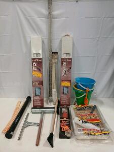 Home Improvement Lot: 2 Privacy Blinds 29"x64", Fyr-Fyter 210D Extinguisher, Squeegees, Painter Kit