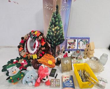 Fiber Optic Christmas Tree Lot w/ Buffalo Nickel Dish, Glassware, Plush Toys, Decor (30+ Items)