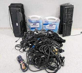 HP Wired Keyboard Lot with Smart Card Readers, 30+ Assorted Cables & Purell Spill Kits