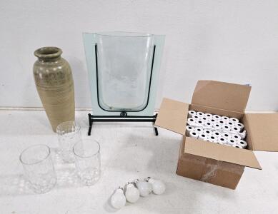 Home decor, glass cups, light bulbs, Brother RD002U5V3 Premium Thermal Receipt Paper 3.125" x 45', 36 Rolls, Lot #20038