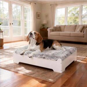 Cloudberg Dog Bed Mat & Wood Frame, White, 50 lbs Capacity, Plywood/Polyester, 34"x24"x9", DSCL250924M00